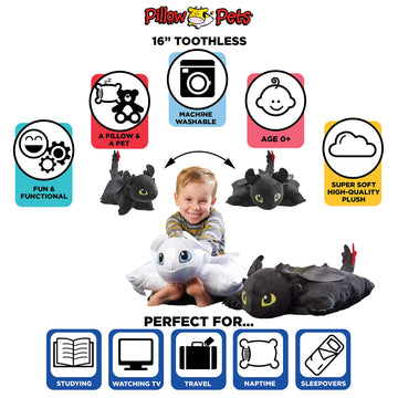 Pillow Pets NBCUniversal How to Train Your Dragon Toothless, 16" Plush Toy