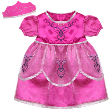 Sophia's 15" Baby Doll 2 pc. Embroidered Princess Dress and Crown, Hot Pink with Silver Trim