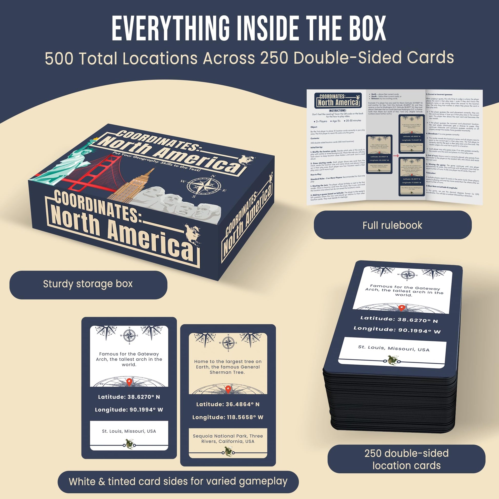 Coordinates North America Geography Game - Educational Card Game for Kids and Adults - Better Than Flash Cards - Build World Geography Skills Learning