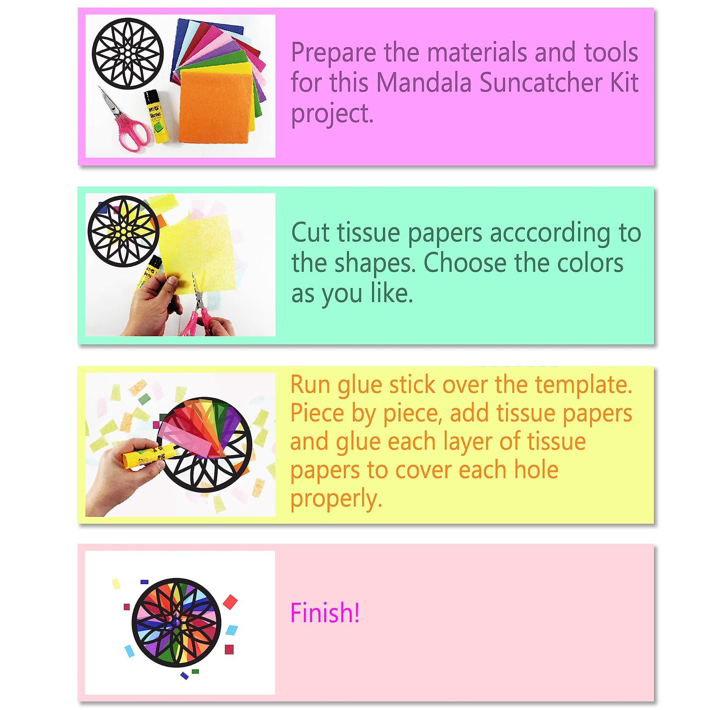VHALE Suncatchers Craft 3 Sets (9 Cutouts) w Tissue Papers Stained Glass Effect Paper Sun Catcher Kit, Window Art, Classroom Crafts, Creative Art