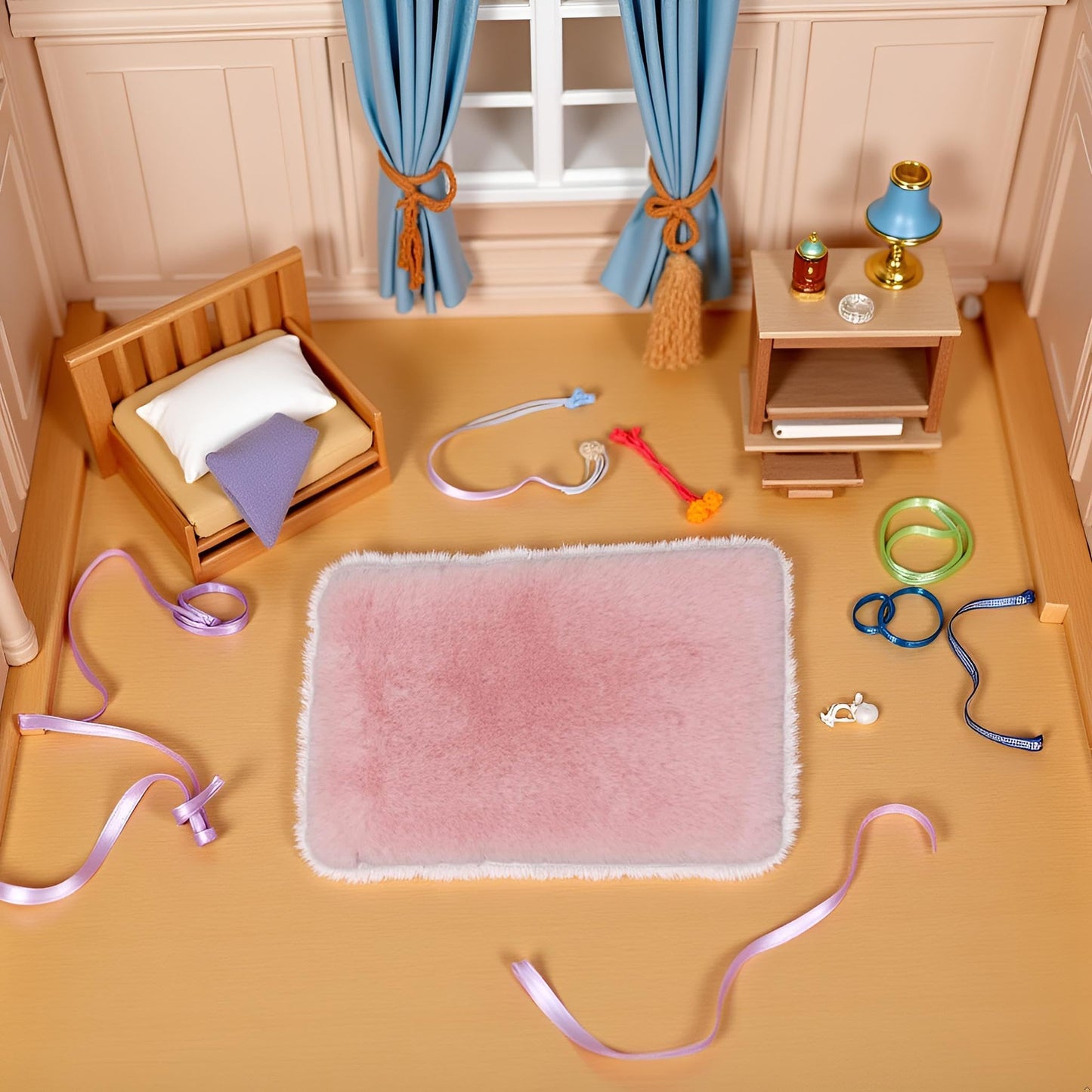Pink Dollhouse Carpet, Dollhouse Miniature Carpet, Fluffy Mini Dollhouse Rug, Doll House Rug, Lightweight Dollhouse Decor for 1/12, 1/8, 1/6 (Square