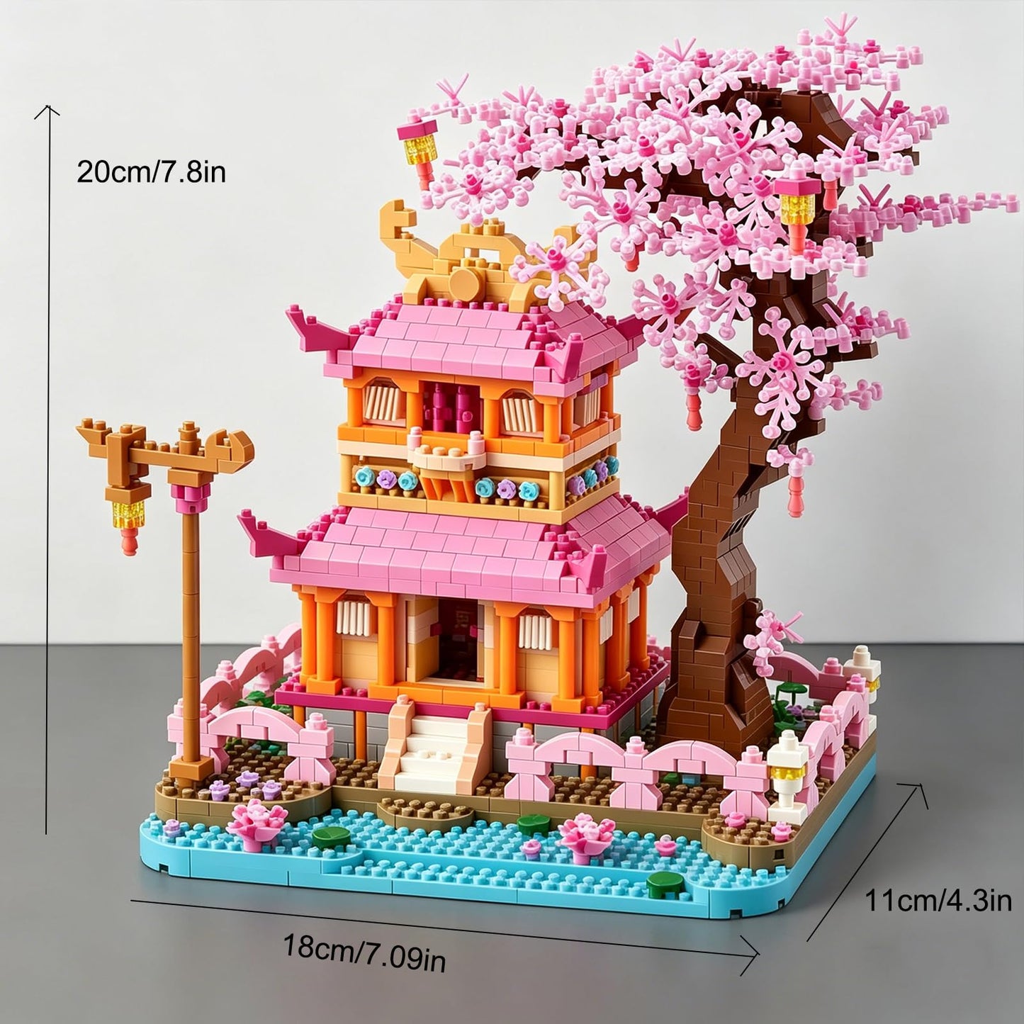 Japanese Cherry Blossom Tree Building Set for Adults, House Architecture Model Kit with Pink Sakura Flowers, Creative Bonsai Decor for Home Office