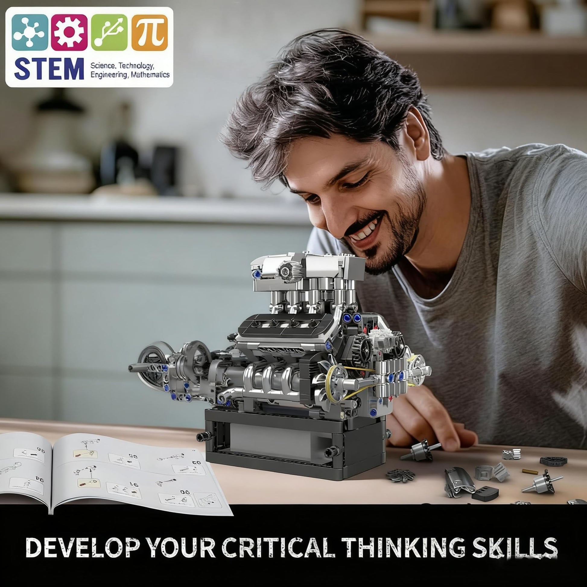 Mould King V8 Engine Building Blocks Sets, V8 Engine Model kit That Run, Build Your Own STEM Model Engine, 8-Cylinder Car Engine Building Engineering