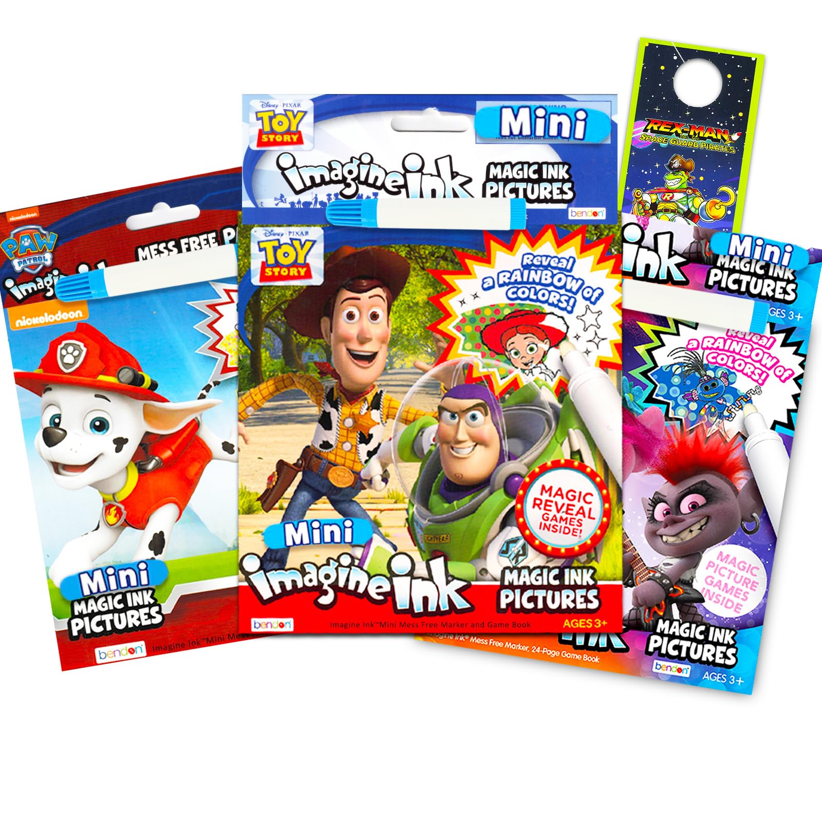Disney Pixar Imagine Ink Coloring Book Set - Bundle with 3 Magic Ink Books for Kids, Toddlers Featuring Toy Story, Paw Patrol, Trolls with Mess Free