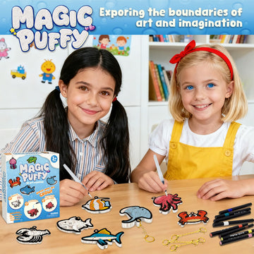 Artnedu 3D Art Kit-Magic Puffy Paint Kit,Kids Crafts,15 Mess-Free Paint by Number Craft for Kids,Ocean Theme,Best Gift for Girls & Boys Age 4, 5, 6