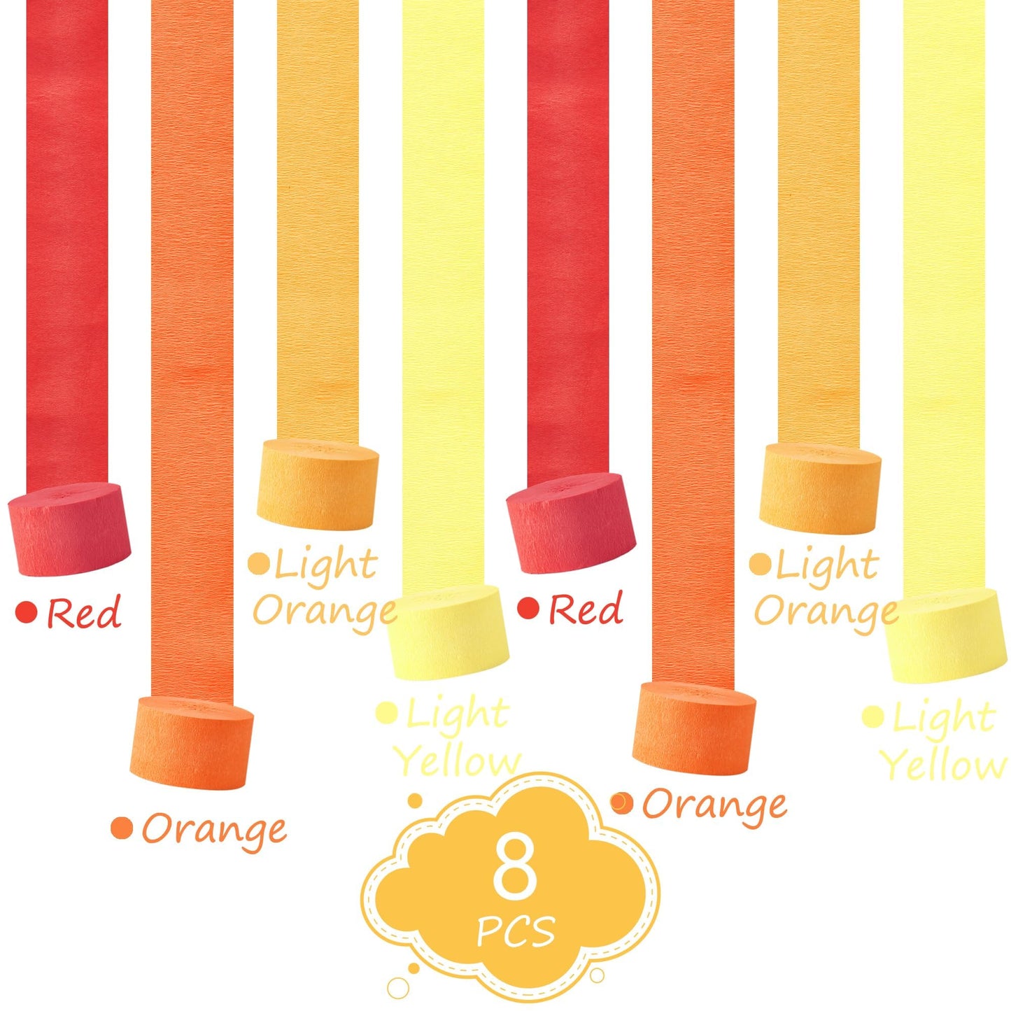 Orange Streamers Party Decorations, 8 Rolls 656ft Red Orange Yellow Crepe Paper Streamers for Thanksgiving Birthday Anniversary Firefighter Fall