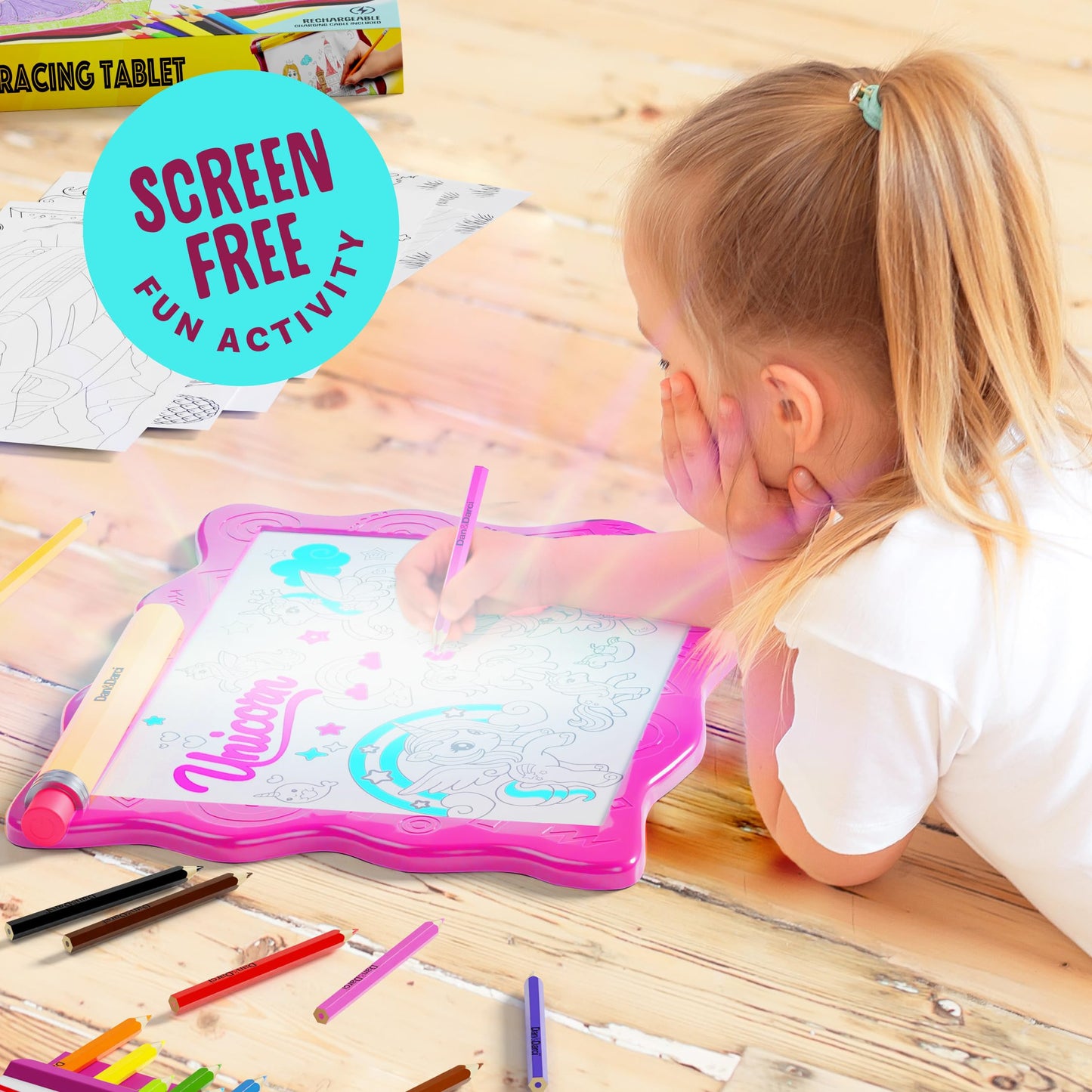 Dan&Darci Light Up Tracing Pad for Kids - Arts & Crafts Writing Drawing Tracer Board, Craft Kit for Girls & Boys Ages 6-12 - Birthday Toys Gifts Ideas