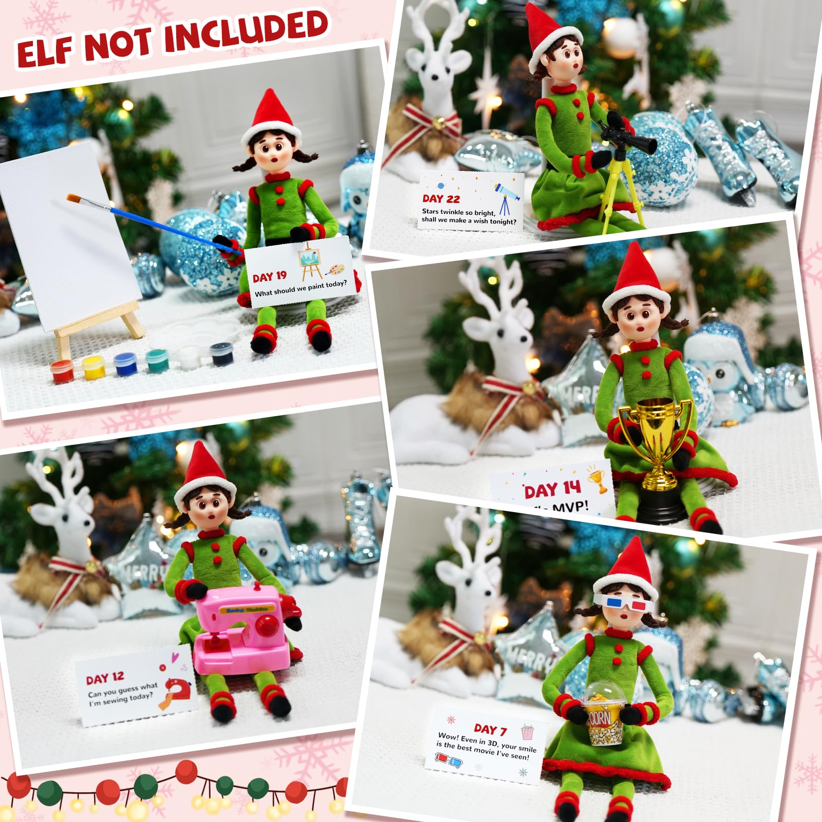 Elf Kit 24 Days of Christmas 2025-include 24 Daily Surprise Scenes & Accessories Elf Mischief Clothes Starter Kit Countdown For Family Christmas