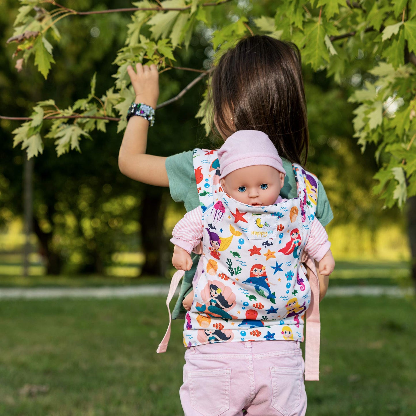 HappyVk - Baby Doll Carrier Kids Toy Carrier for Dolls Front and Back with Adjustable Straps Doll Accessories - Cute Mermaid Design