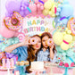 Pink Purple Blue Green Yellow Macaron Latex Balloons, Foil Donut Ice Cream Candy Balloon Sweet One Backdrops for Girls Women Birthday Party