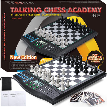 LEVEROAM Talking Chess Academy with Voice Teaching System, Electronic Chess Set with Strong Magnetic Pieces, Electronic Chess Board with Rating ELO