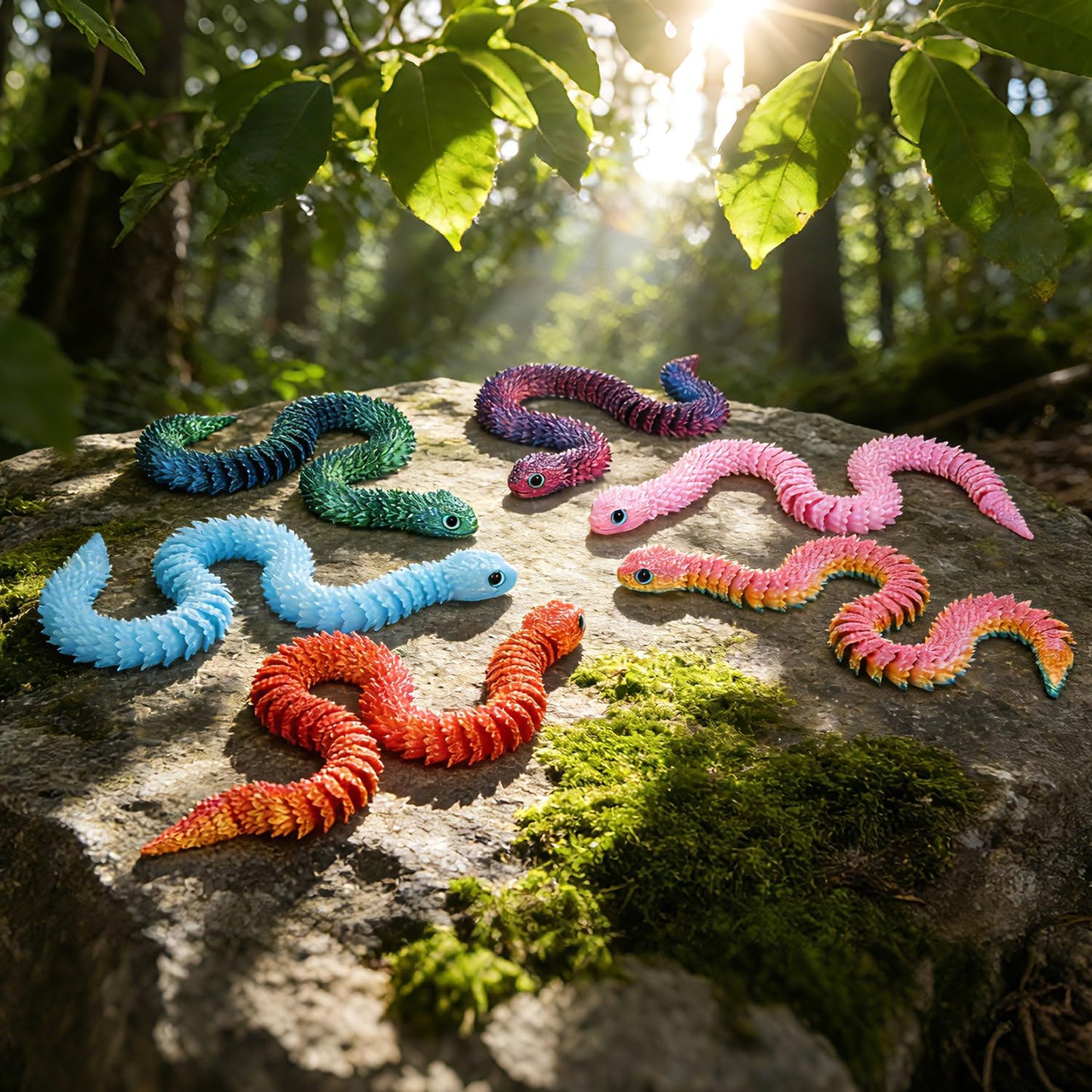 6PCS 3D Printed Snake Toys, 3D Printed Animals Fidget Toys for Kids Teens Boys Girls, Flexible Articulated Snake Squeeze Toys, Stress Relief Sensory