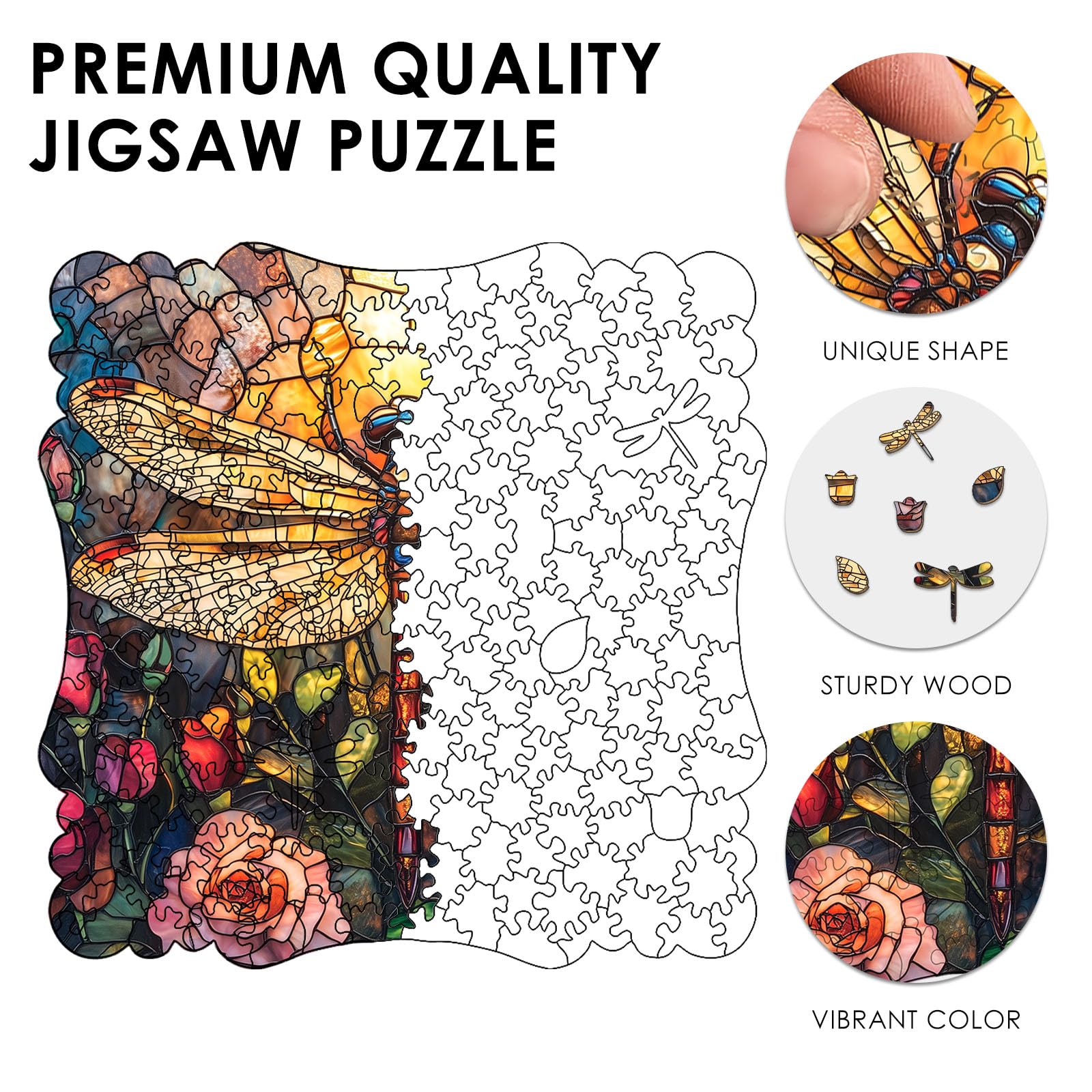 Dragonfly Wooden Puzzle for Adults, 200 Piece Unique Shape Jigsaw with Wooden Box, Laser-Cut Challenging Puzzles for Teens & Adults, Relaxing Creative