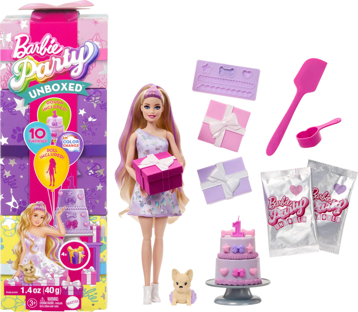 Barbie, Mattel Surprise Pet Party Doll with 1 Pet and 10 Accessories, (Cannot Choose Model)