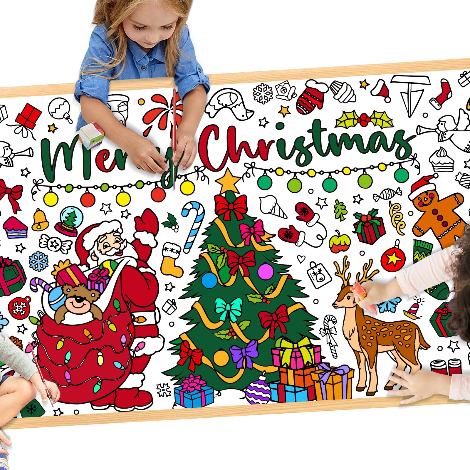 MYFEST Christmas Coloring Tablecloth 30x72 inches, Thick and Jumbo Christmas Coloring Poster for DIY Painting Activities or Developmental Games, Paper