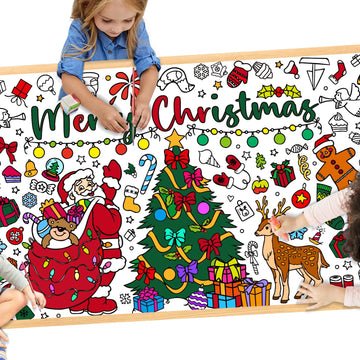 MYFEST Christmas Coloring Tablecloth 30x72 inches, Thick and Jumbo Christmas Coloring Poster for DIY Painting Activities or Developmental Games, Paper