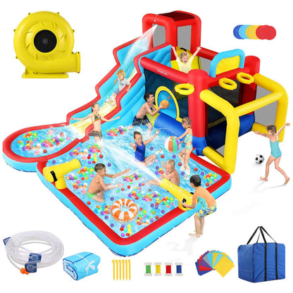 AKEYDIY Water Slide Bounce House,13×12.5ft Waterfall Waves Mega Water Slides Park |Inflatable Water Slide for Big Kids 8-12 &3-10,Large Pool,Blow Up