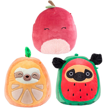 Squishmallows 8" Pug,Sloth & 10" Cherry 3-Squish Fruit Pack - Get ONE Jumbo & Two Small Official Jazwares Plush for Less - Collectible Soft Squishy