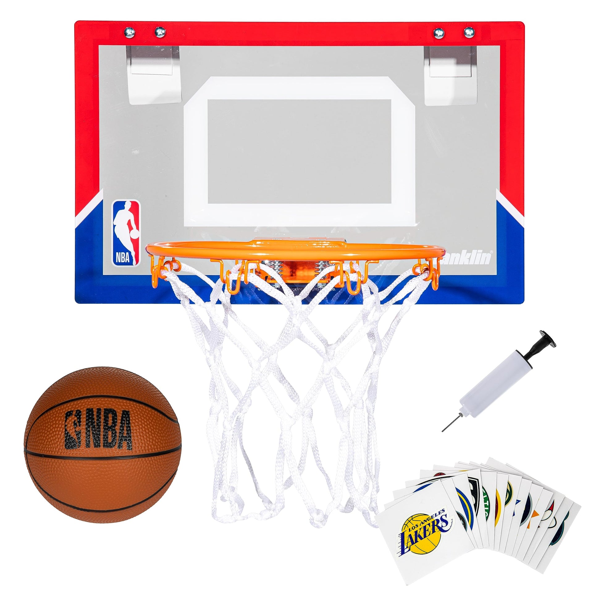 Franklin Sports NBA Over the Door Mini Basketball Hoop - Kids Custom NBA Team Indoor Mini Hoop with All 30 Team Stickers - Fan Shop Basket for Bedroom