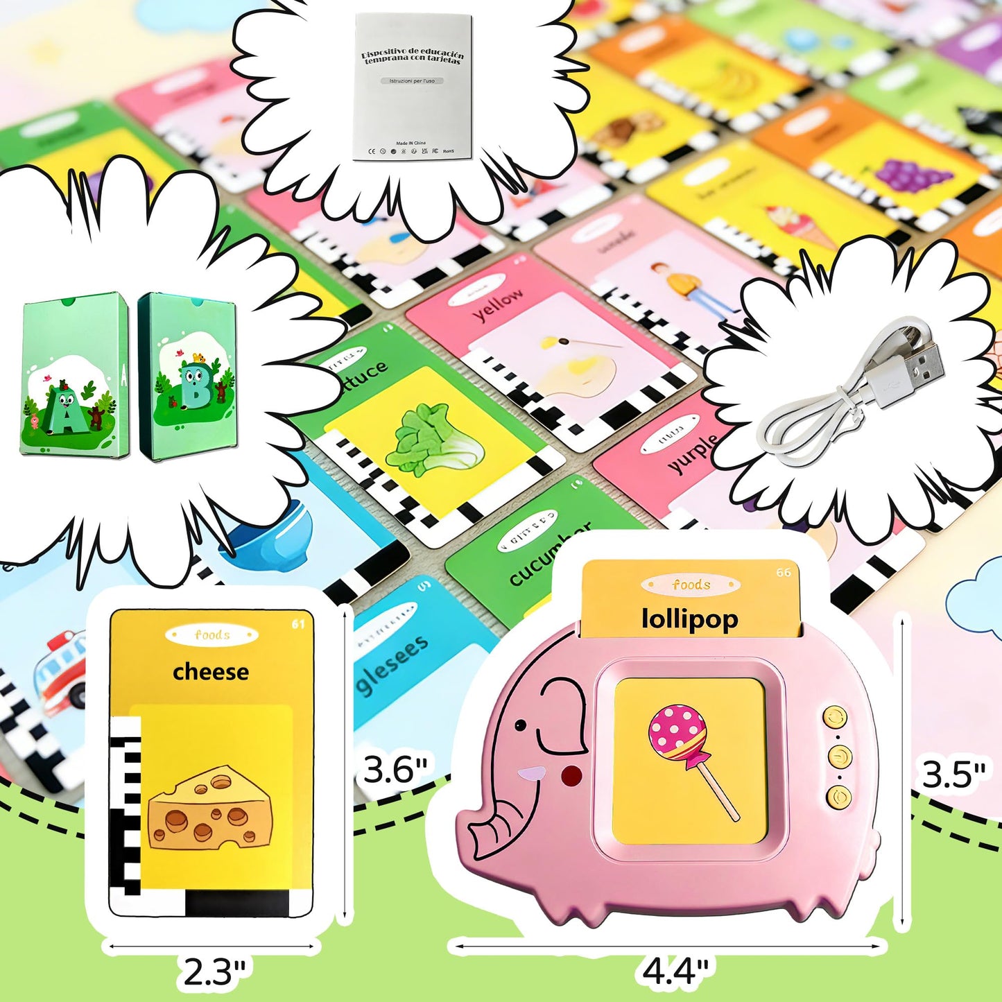 Baby Talking Flash Cards for Toddlers 1-3 with 224 Words, Montessori Learning Pocket Speech for Toddler, Card Early Education Device for Autism, Baby