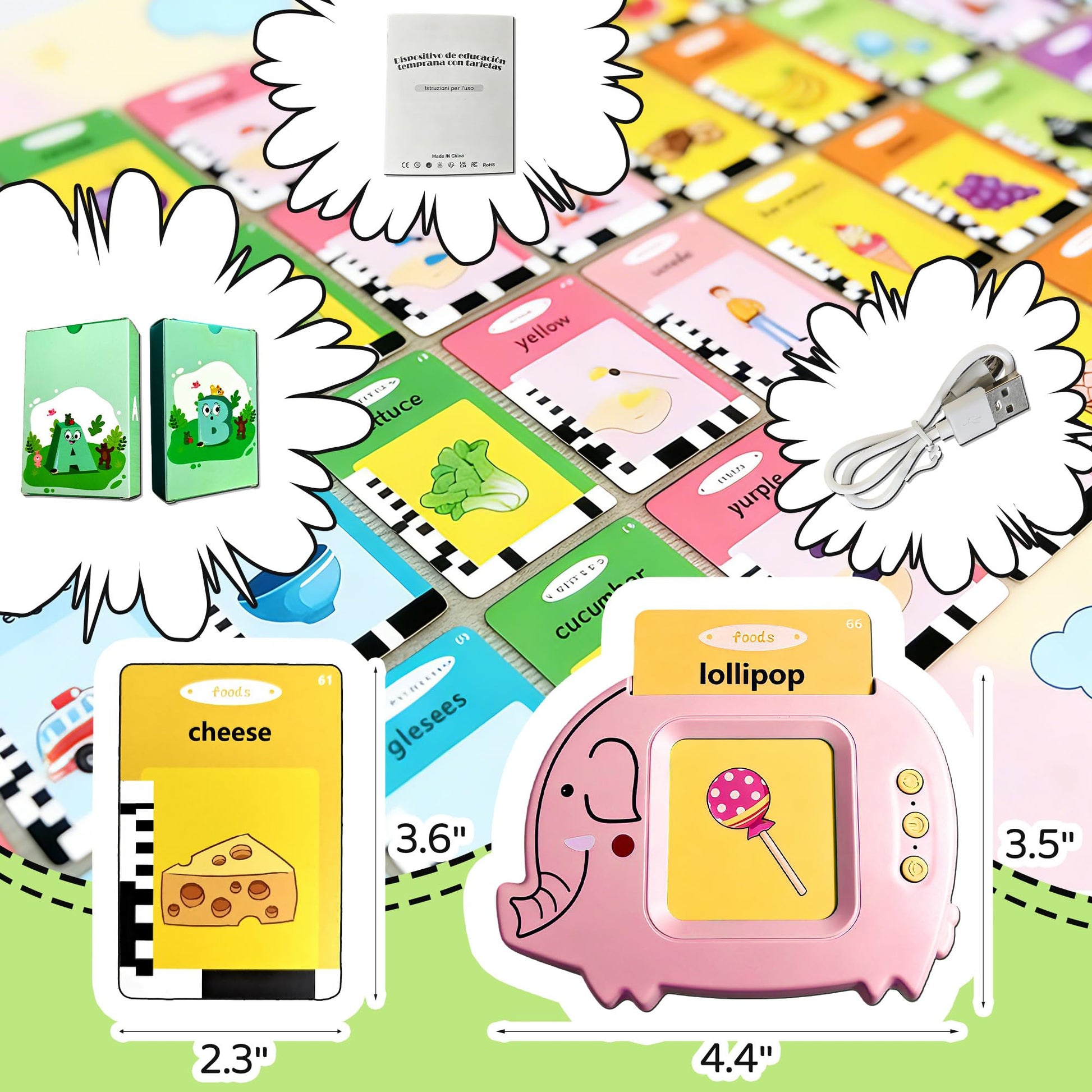 Baby Talking Flash Cards for Toddlers 1-3 with 224 Words, Montessori Learning Pocket Speech for Toddler, Card Early Education Device for Autism, Baby