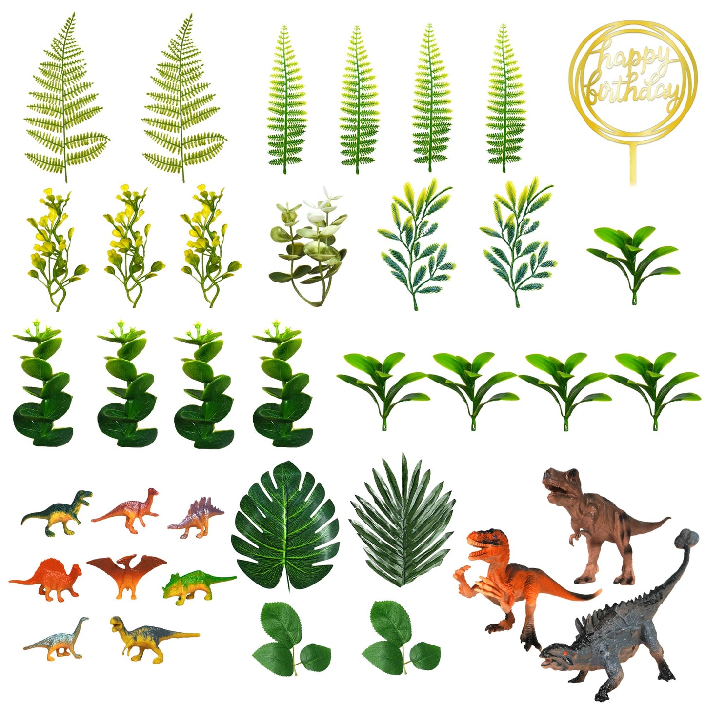 Dinosaur Cake Toppers Artificial Plants Grass Cake Decorations for Dinosaur Theme Jungle Birthday Supplies (Style 2)