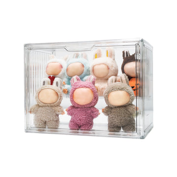Treayes Clear Doll Storage Box Compatible with Labubu - Stackable Organizer for 15-17cm Dolls & Accessories, Transparent Display Case for