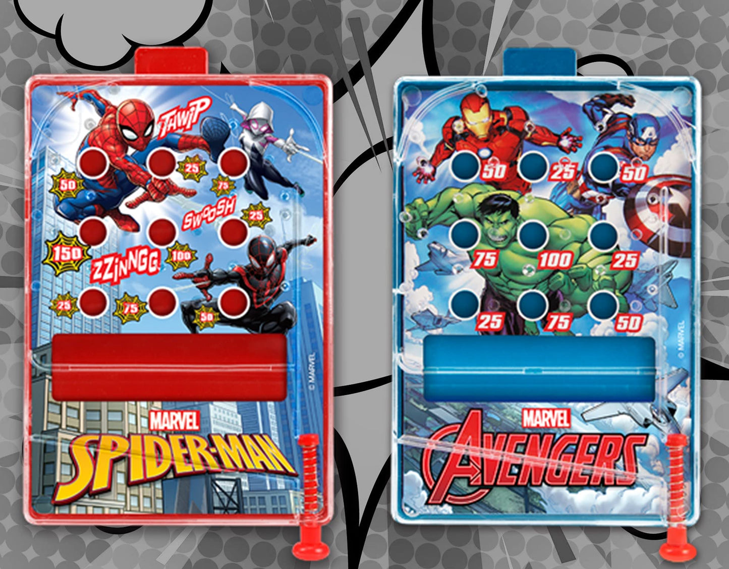 JA-RU Marvel Avengers & Spiderman Pinball Game Toy (1 Unit Assorted) Portable Mini Handheld Game for Kids. Classic Arcade Retro Games. Party Favors