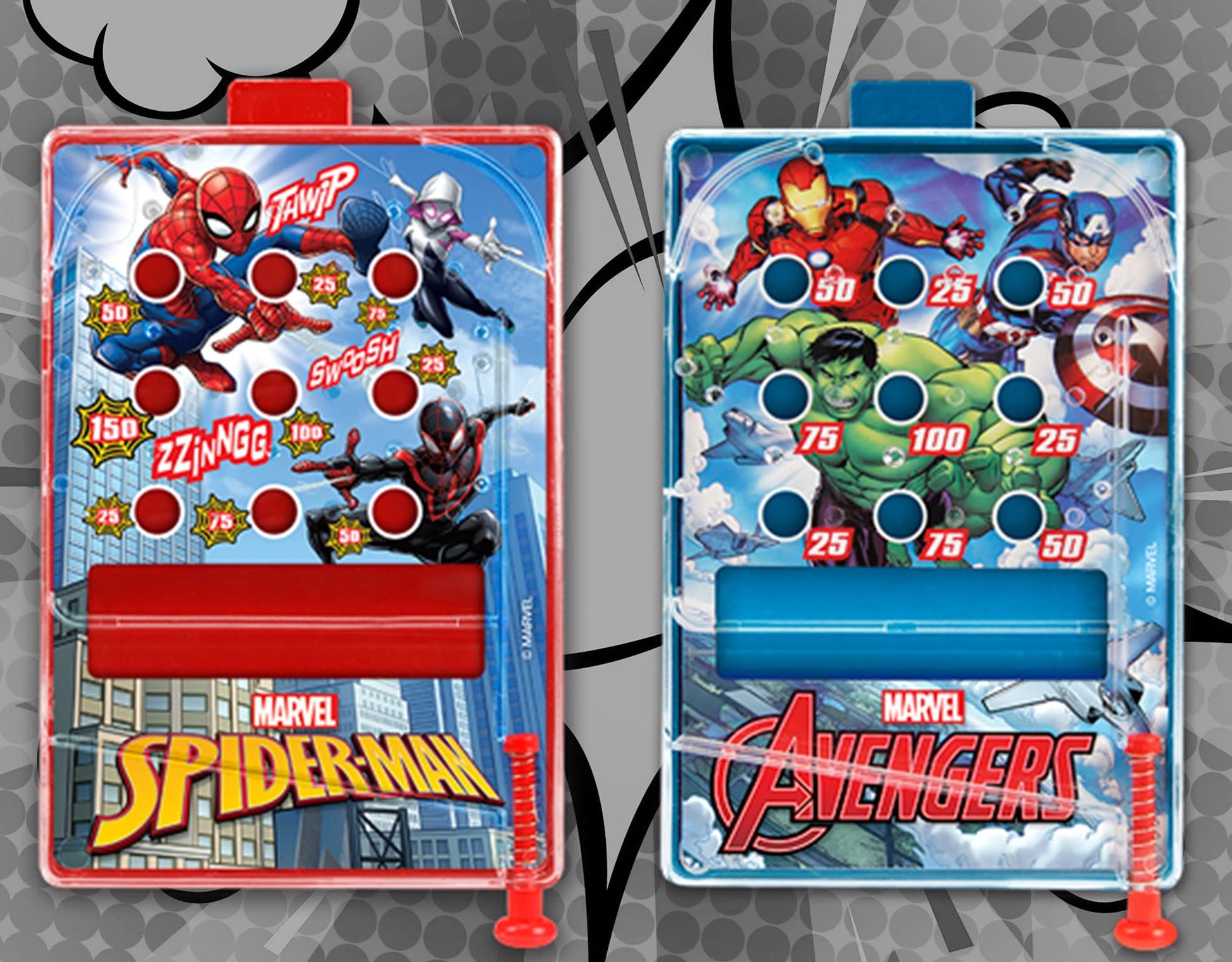 JA-RU Marvel Avengers & Spiderman Pinball Game Toy (1 Unit Assorted) Portable Mini Handheld Game for Kids. Classic Arcade Retro Games. Party Favors