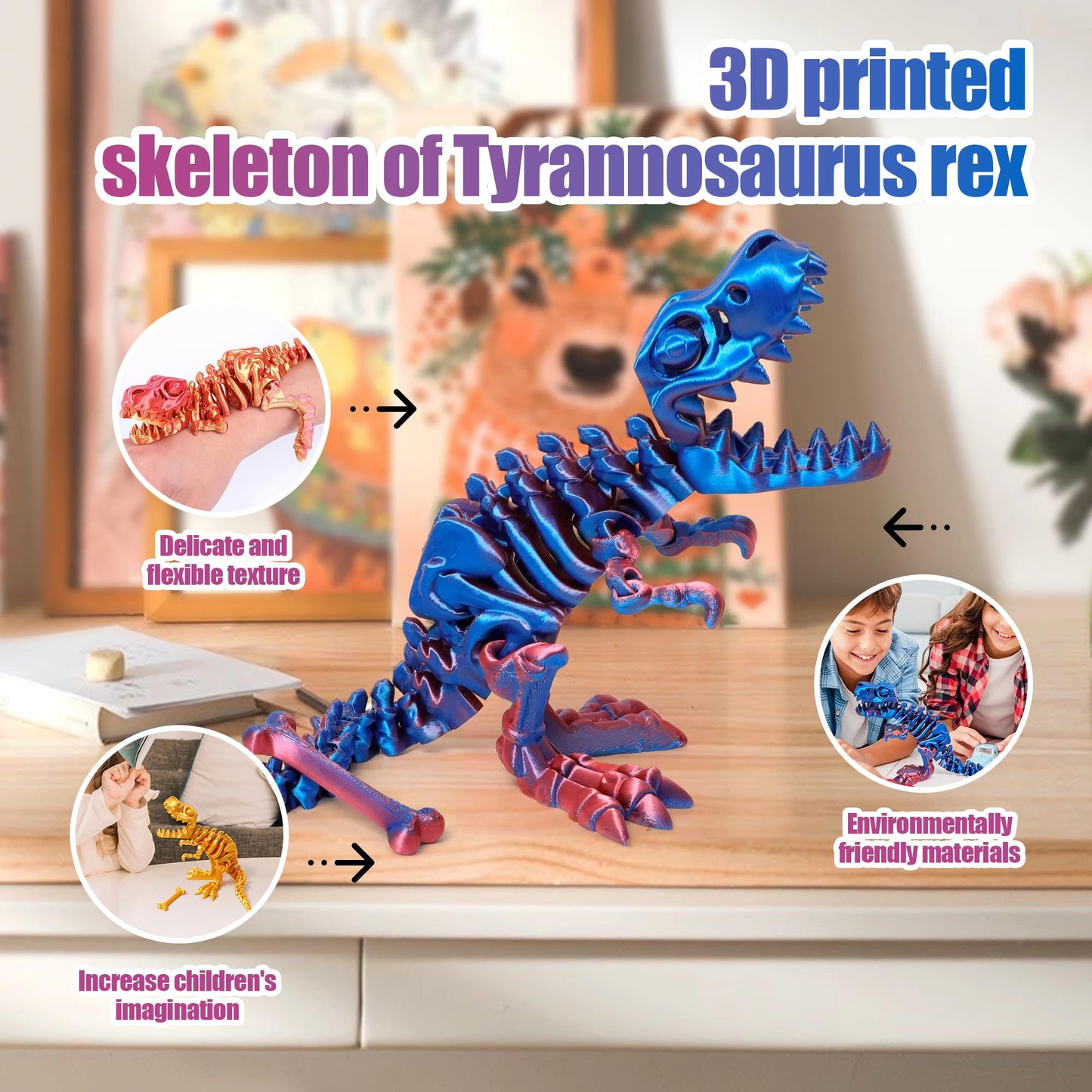 YOUNEEDFUL 2025 3D Printed Tyrannosaurus Rex Model, Desktop Pet Toy Gifts and Home Decorations, Large Size (10-Inch) (Purple)