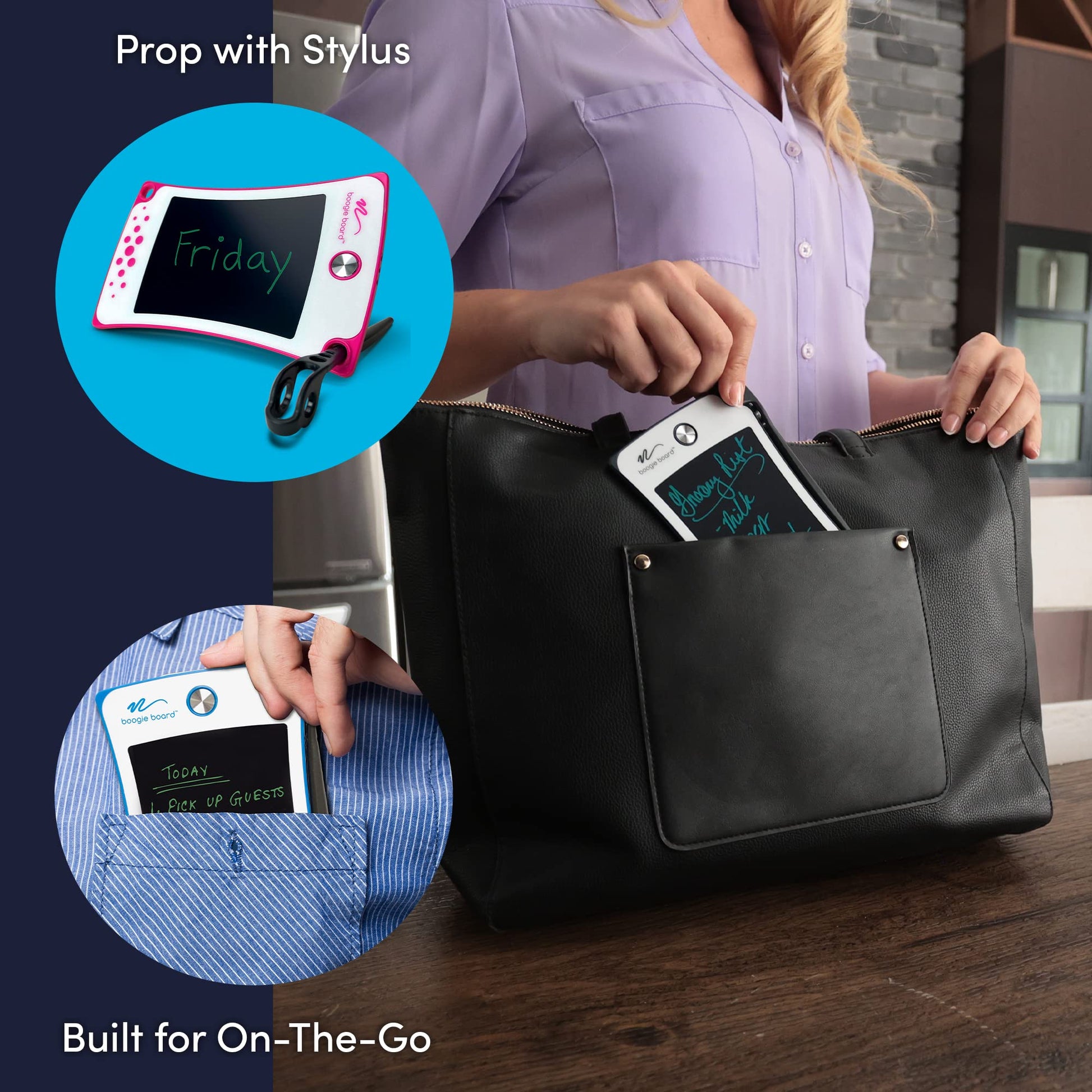 Boogie Board Jot Pocket Writing Tablet - Includes Small 4.5 in LCD Writing Tablet, Instant Erase, Stylus Pen and Built-in Kickstand, Blue