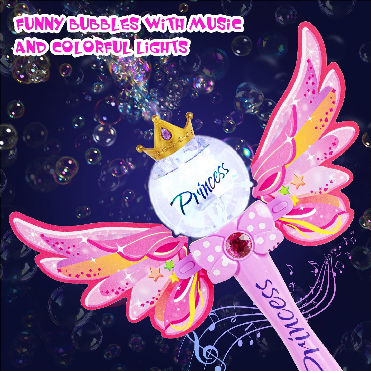 Princess Bubble Wand,Bubble Machine for Kids Girls,Music & Light Up Bubble Blower,Bubble Maker,Outdoor Party Birthday Bubble Toy for Toddlers,Gift