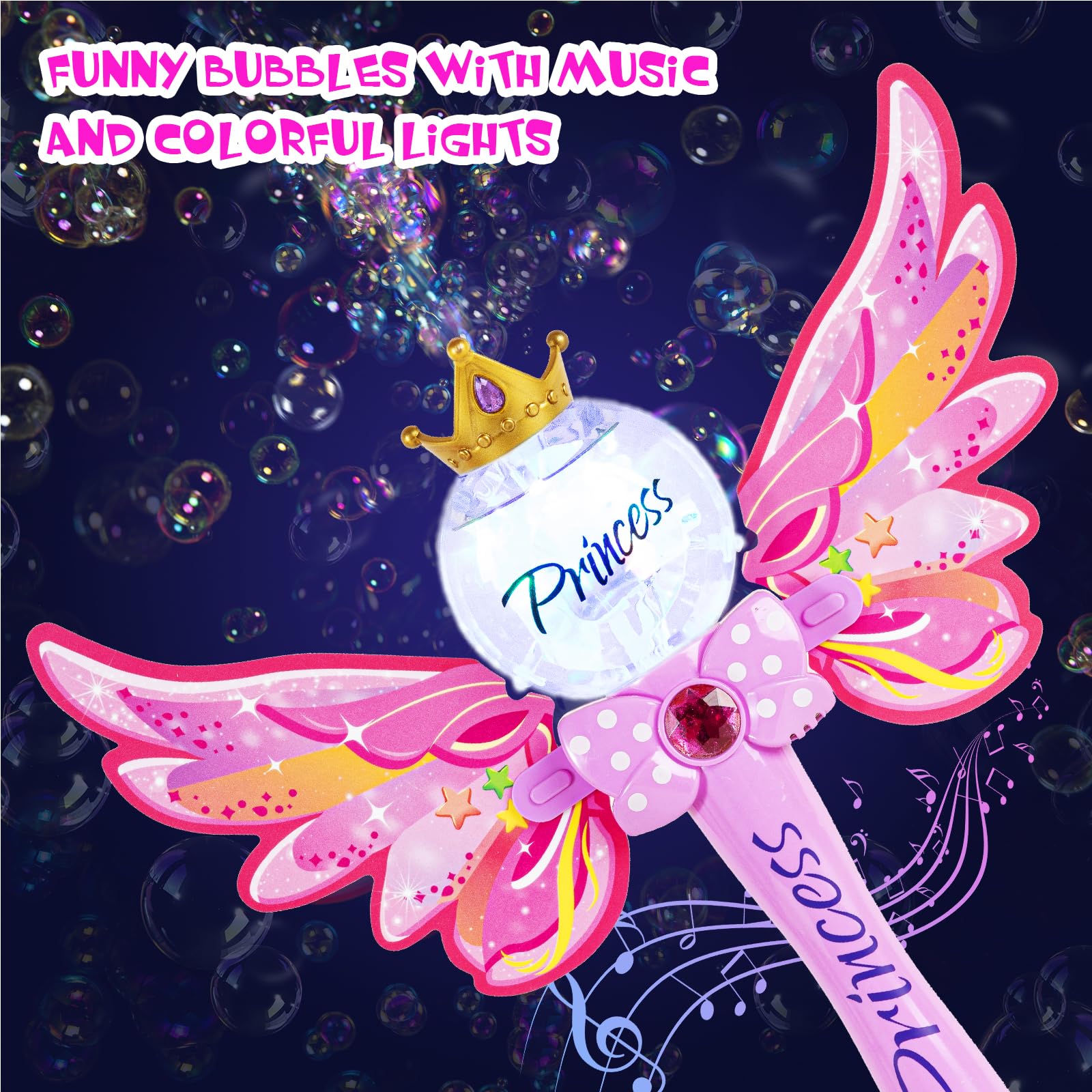 Princess Bubble Wand,Bubble Machine for Kids Girls,Music & Light Up Bubble Blower,Bubble Maker,Outdoor Party Birthday Bubble Toy for Toddlers,Gift
