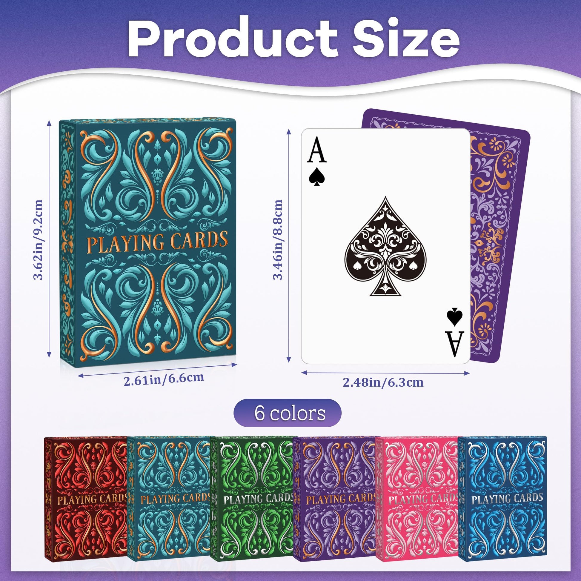 Playing Cards 6 Pack, Decks of Cards, Poker Size Standard Index Deck in 6 Unique Colors, Playing Cards Bulk for Family Game Night, Blackjack
