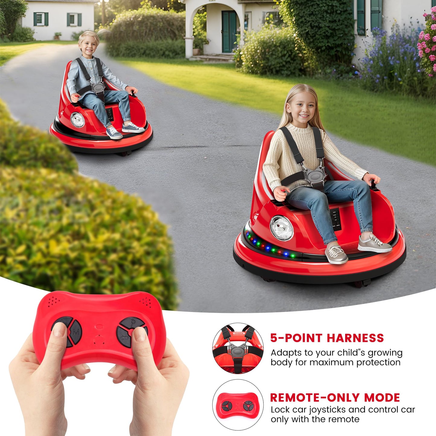 Hetoy Ride on Bumper Car for Toddlers, 12V Battery Car for Kids W/Parent Remote, 2-Speed, 2 Driving Mode, 360°Spin, Electric Bumping Car with Music &