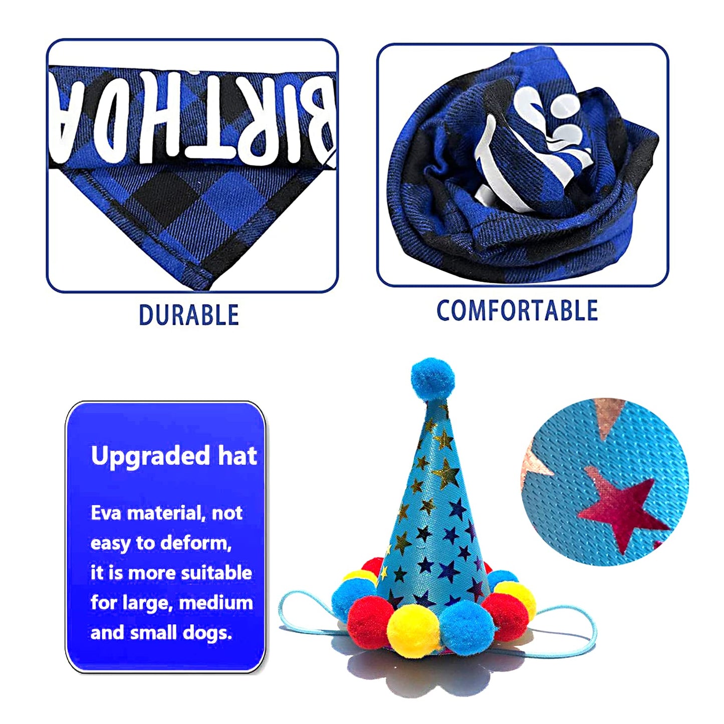 Dog Birthday Party Supplies, Blue Dog Birthday Decorations, Lets Pawty Balloons Banner, Dog Baday Bandana Hat Scarfs