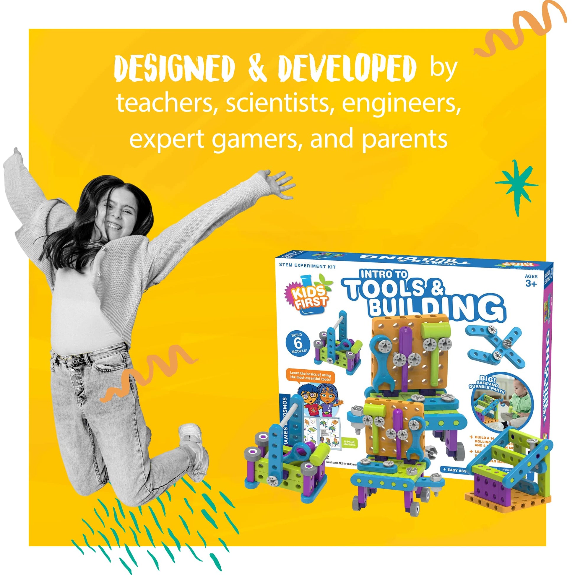 Thames & Kosmos Kids First: Intro to Tools & Building STEM Experiment Kit for Ages 3+ | Build 6 Models, Learn Basic Mechanical Engineering Principles