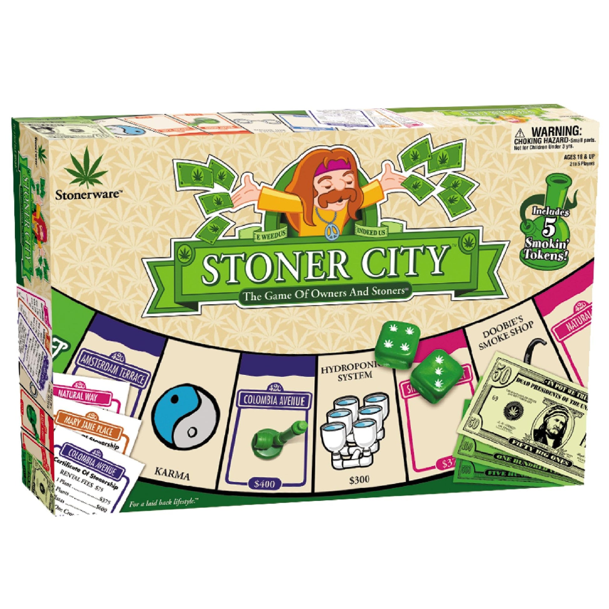 ICUP Stonerware Stoner City Board Game | Hot Box Stoner’s Gift Party Game | Weed Smoking Games | Puff & Pass for Adults