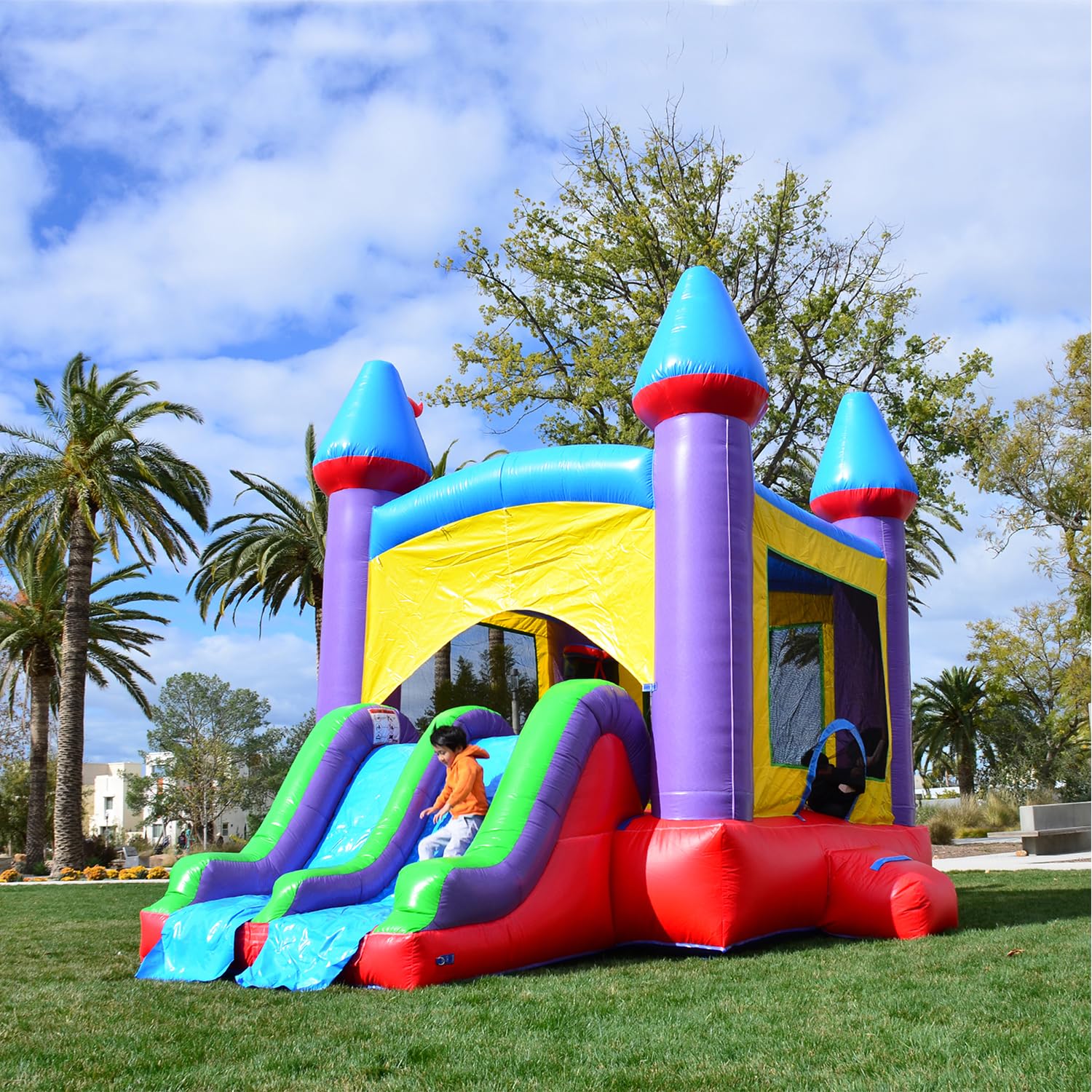 HeroKiddo 14x18 Jelly Bean Commercial Inflatable Bouncer Dual Lane Slide