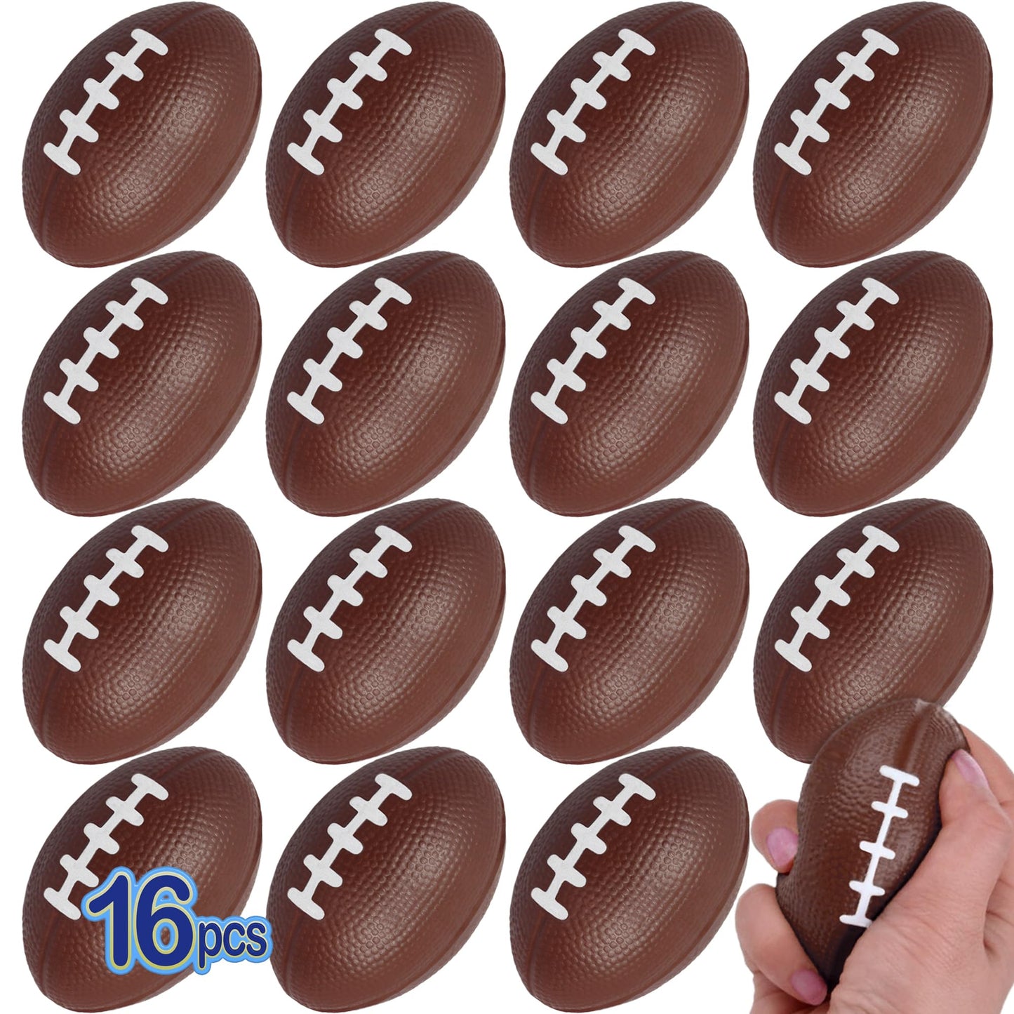 AnapoliZ Mini Foam Footballs 16 Pcs Pack | 3.25” Inch Party Favor Balls | Mini Football Stress Balls Bulk | Football Party Decorations | Big Game