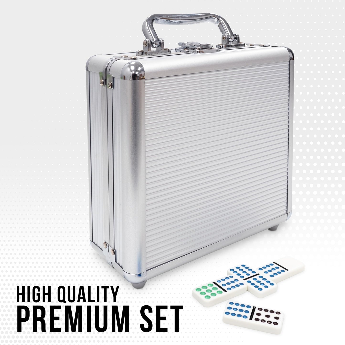 Front Porch Classics, Mexican Train Domino Set On-The-Go Aluminum Carrying Case, 2 to 8 Players Ages 8 to 99