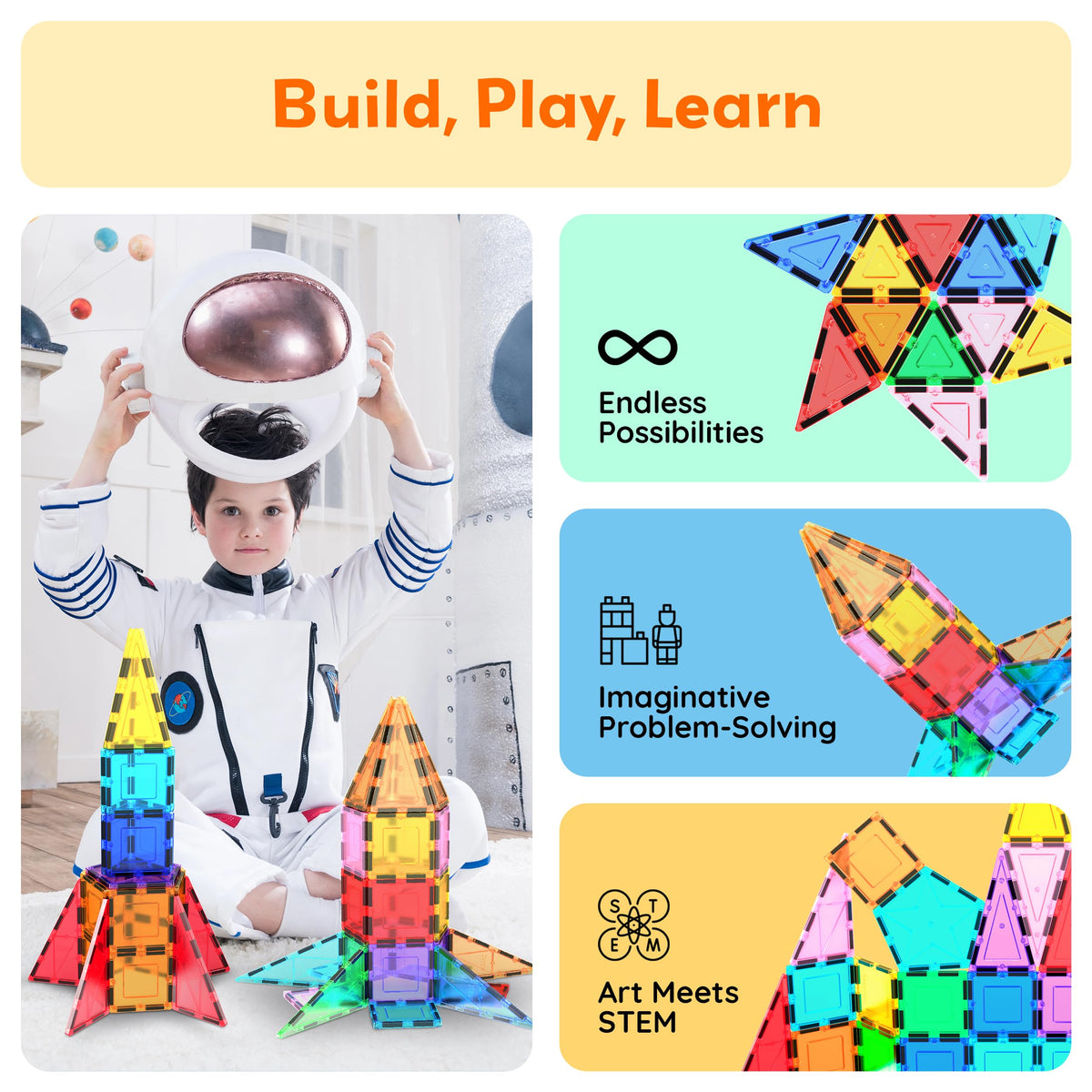 PicassoTiles Magnetic Building Block Rocket Booster Theme Set Magnet Construction Toy Educational Kit Engineering STEM Learning Playset Child Brain