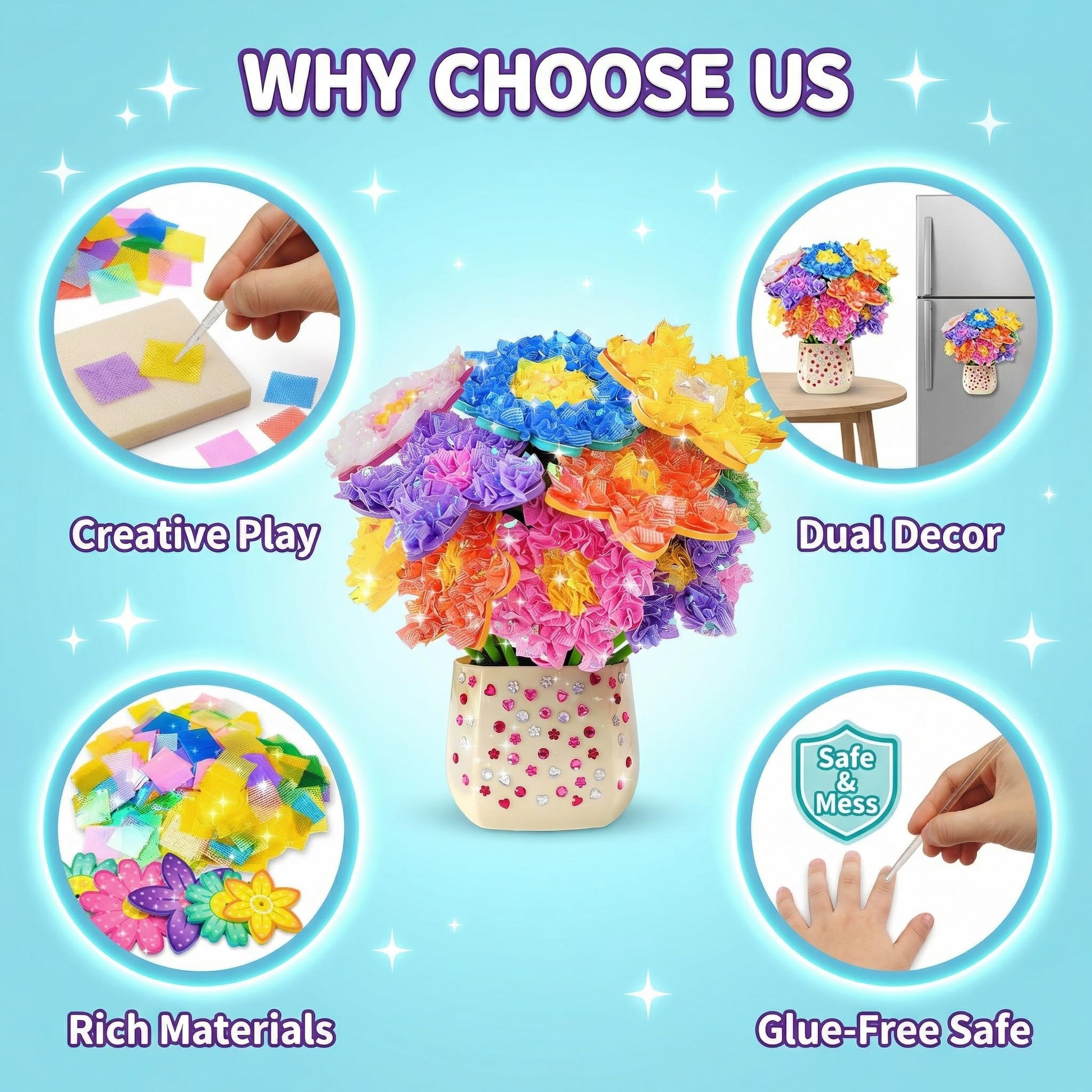 AGENTLAN Poke Art Bouquet Craft Kit,Mess-Free 3D Crafts for Kids Ages 3-8