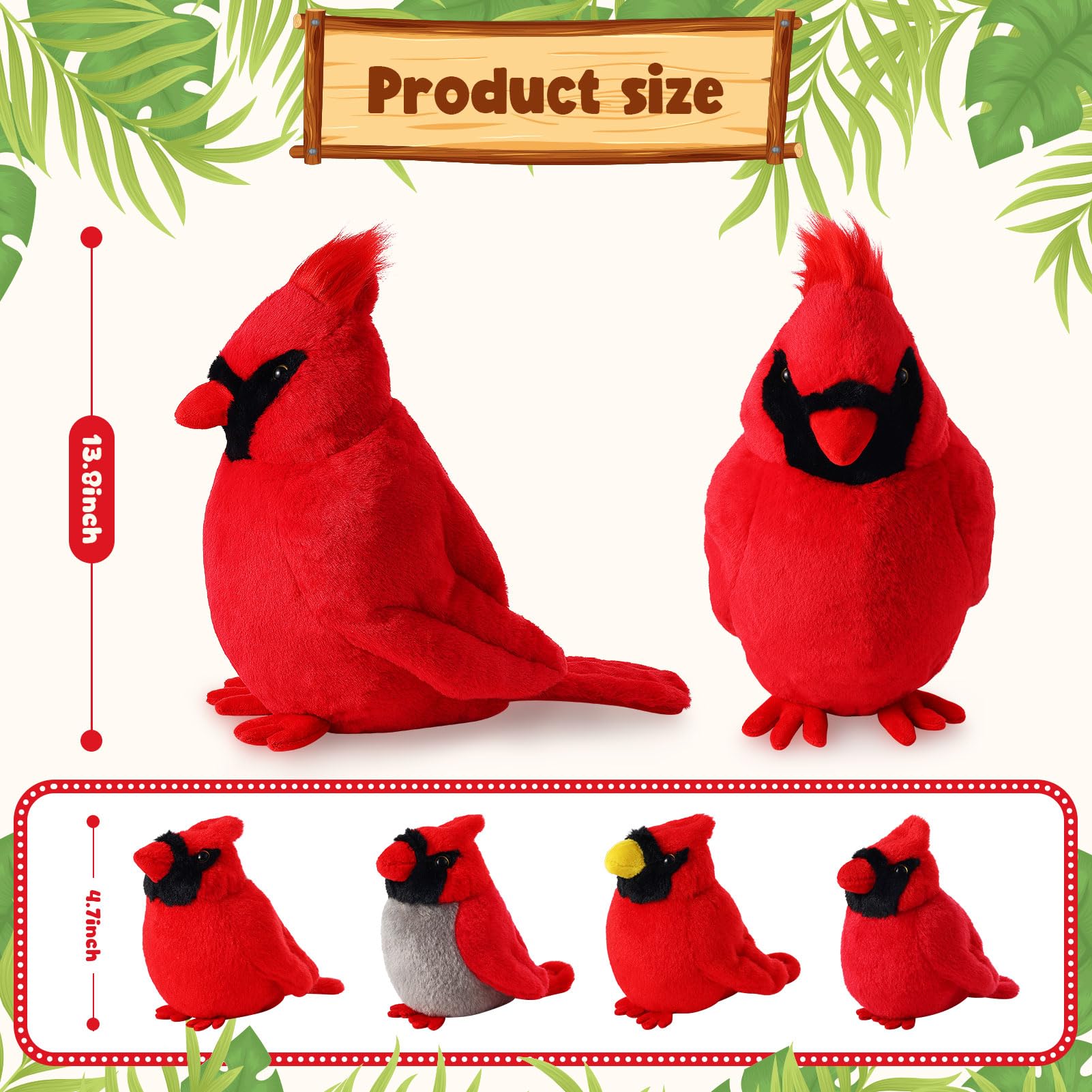 ZJoey 5 Pcs Northern Cardinal Plush Mommy Stuffed Animal with Baby Plush Red Bird Soft for Christmas Girls Birthday Xmas Bedtime Gift Chair Bolster