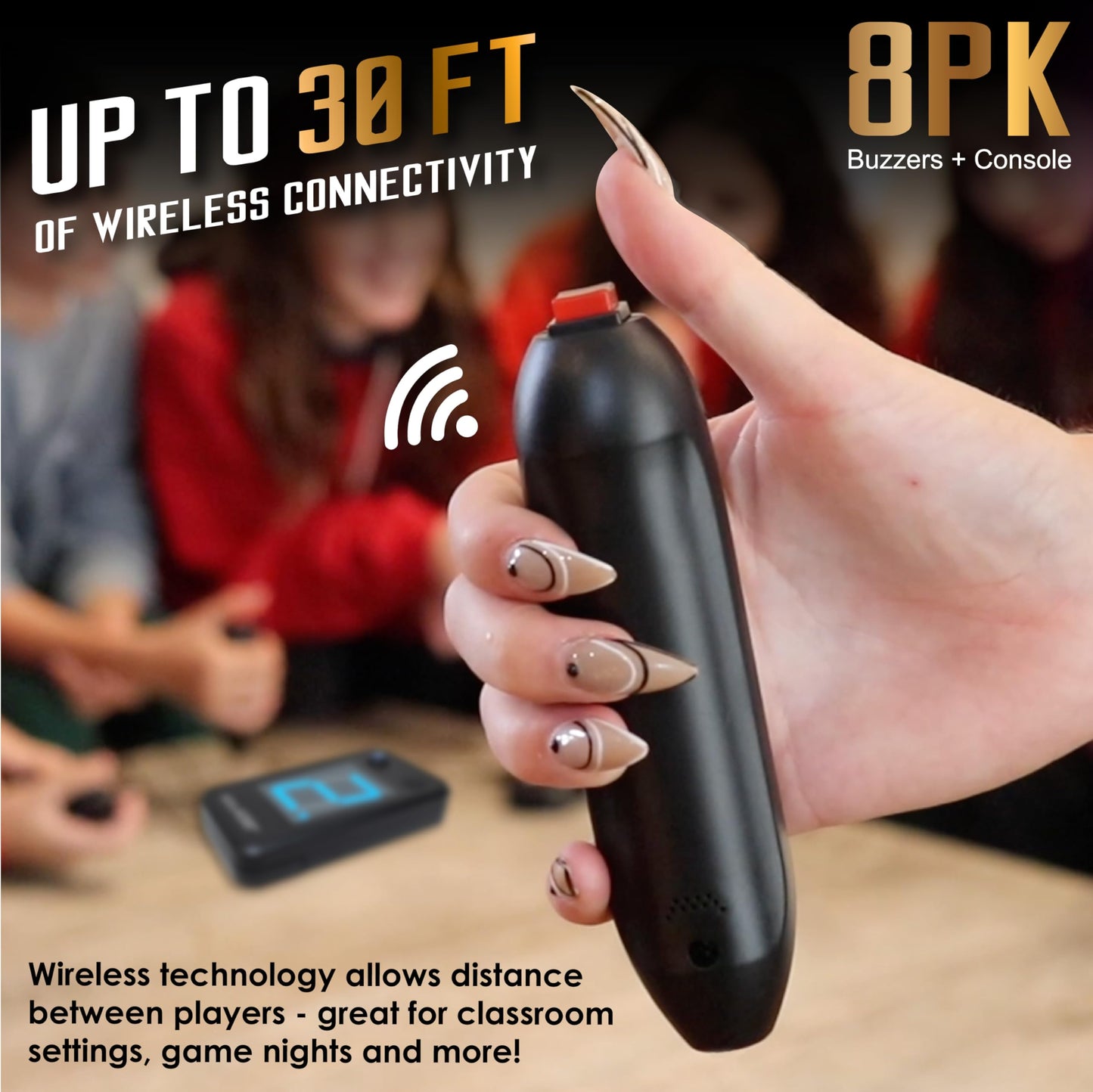 Digital Energy Wireless Handheld Game Buzzer System - Console Displays First Buzz-in - Great for Jeopardy, Family Feud, Trivia and Buzz Games - 8