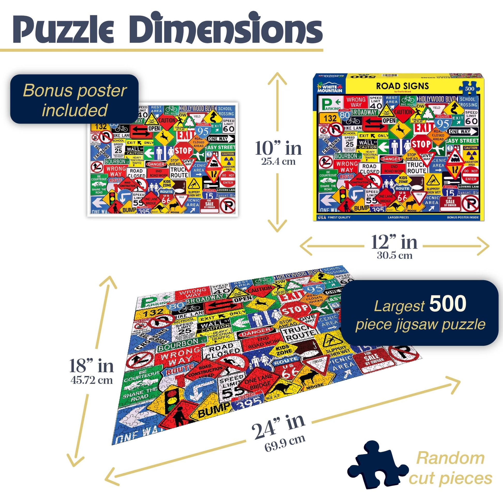 White Mountain Puzzles Road Signs - 500 Piece Jigsaw Puzzle