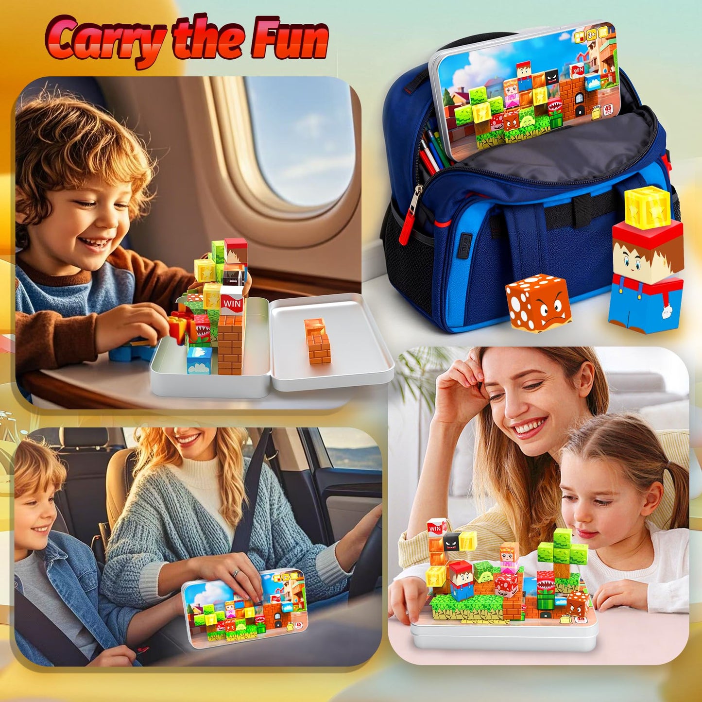 CEMECER Travel Magnetic Cubes, Portable STEM Building Blocks for Plane Road Trips, Magnetic Construction Toys for Kids