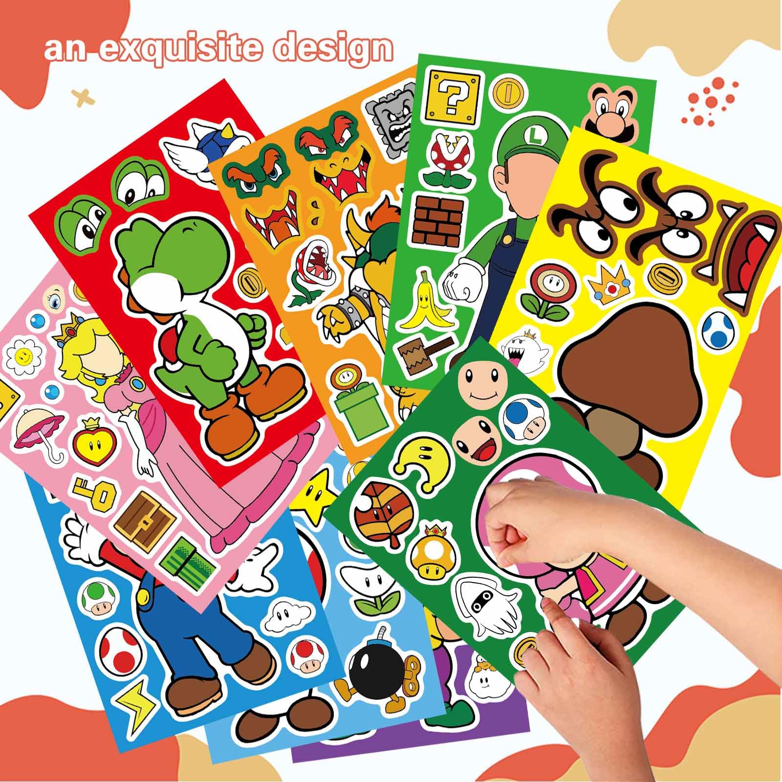 36 Pieces Make-a-face Stickers Pack, Mixed & Matched with 9 Designed Characters(4 of Each) Stickers, Make Your Own Stickers for Kids Teens Party