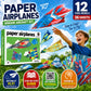 Vexorith Paper Airplane Kit for Kids Ages 8-12, 5-8 - 36 Designer Origami Papers with 12 Flying Plane Styles, STEM Craft & Educational Toy Gift
