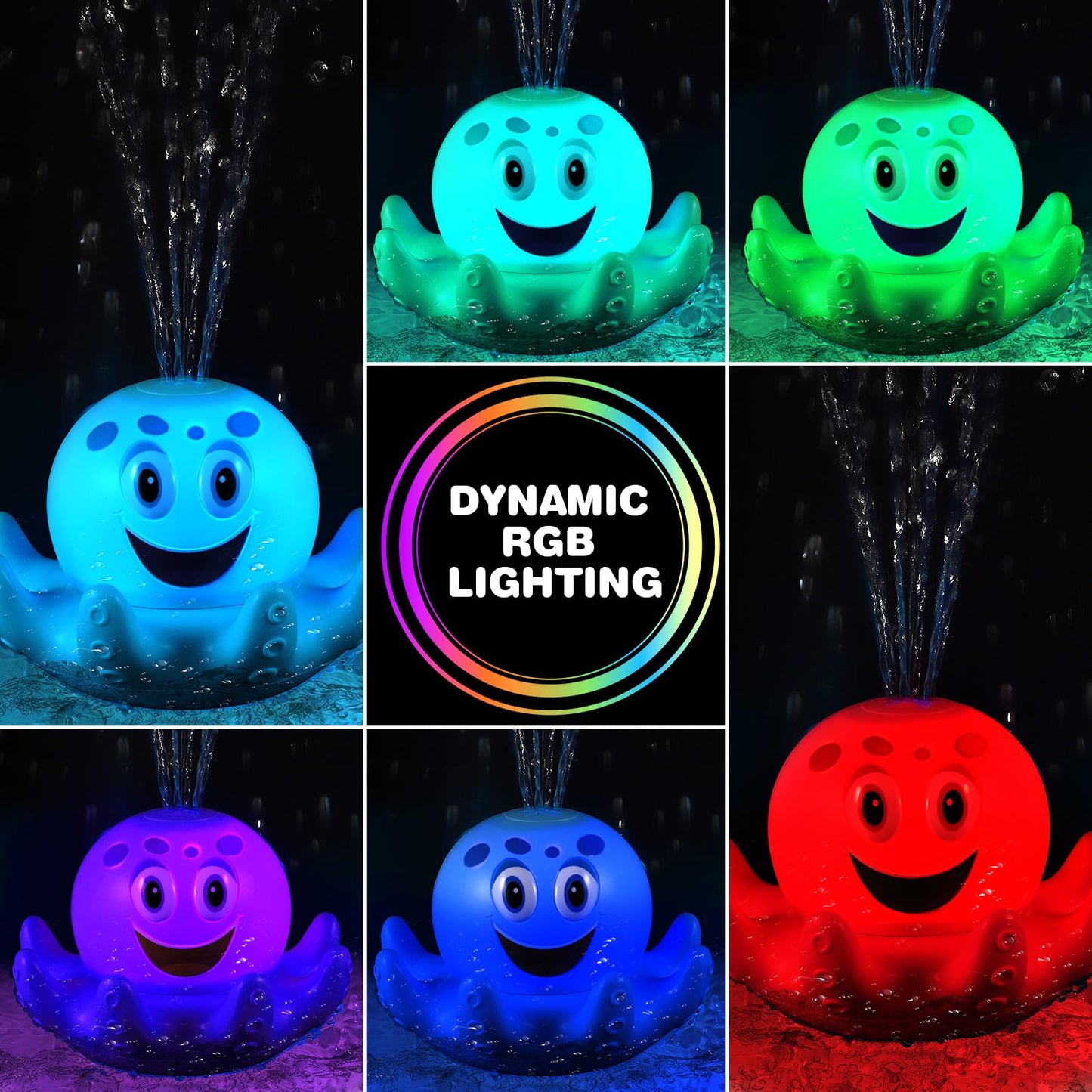 Octopus Bath Toys for Toddlers| Rechargeable Automatic Sprinkler Water Toys with LED Lights & 4 Toss Rings,150 Mins Battery Life,Baby Toys for 6-12
